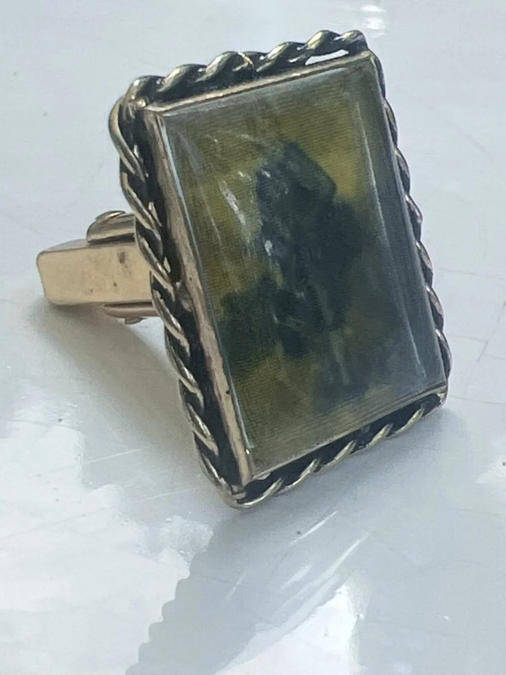 Vintage Gold-Tone Rectangular Cufflinks With Painted Portrait Design